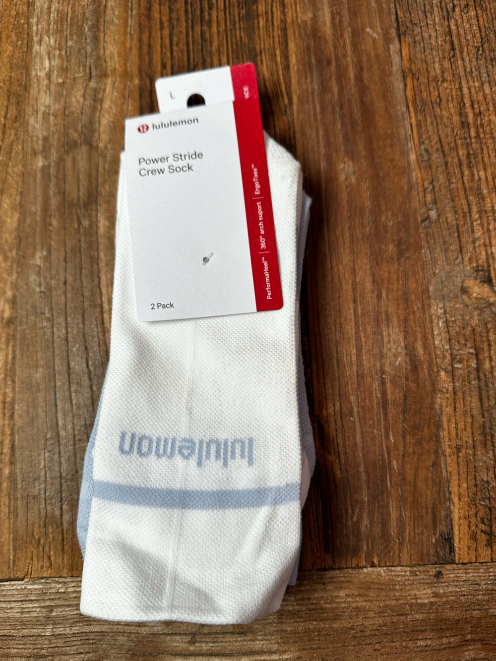 lululemon athletica White Crew Socks with Light Blue Stripe